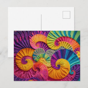Chromatic Shells: Vibrant Spiral Mosaic Postcard