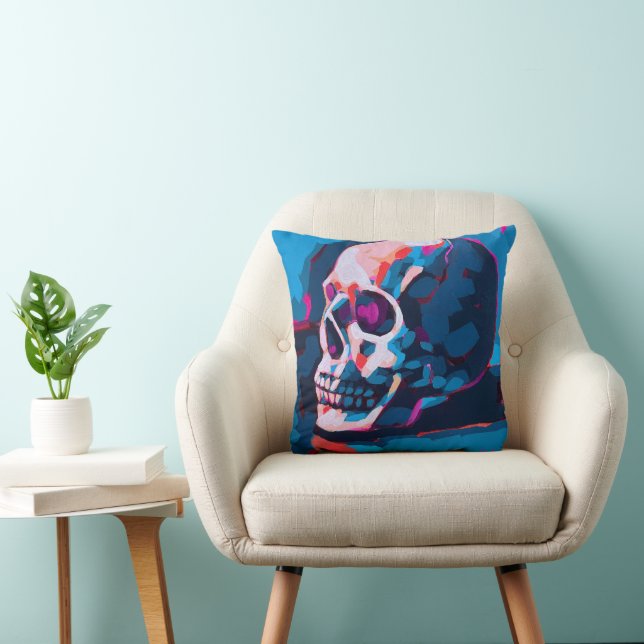 Chromatic Skull Painting Throw Pillow (Chair)