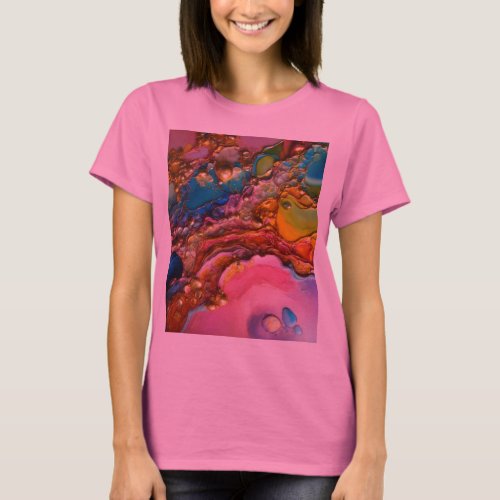 Chromatic Symphony Abstract Oil  Water Painting T_Shirt