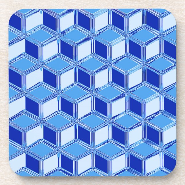 Chrome 3-d boxes - cobalt blue beverage coaster (Front)
