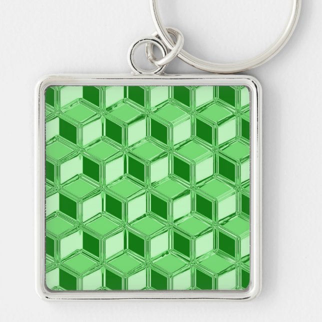 Chrome 3-d boxes - emerald green keychain (Front)
