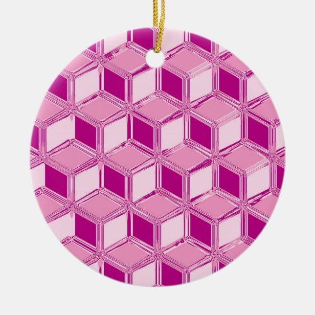 Chrome 3-d boxes - fuchsia pink ceramic ornament (Front)
