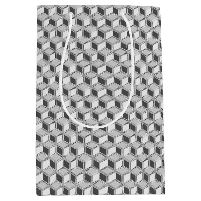 Chrome 3-d boxes - silver grey medium gift bag (Front)