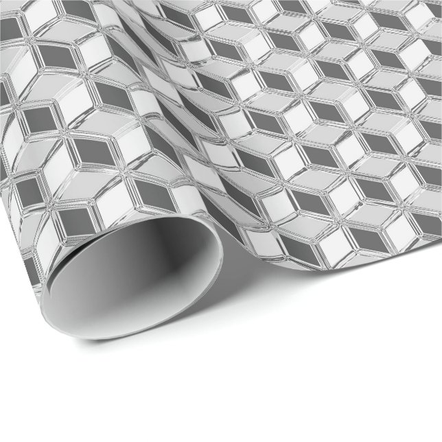 Chrome 3-d boxes - silver grey wrapping paper (Roll Corner)
