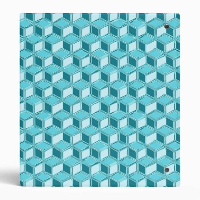 Chrome 3-d boxes - turquoise / aqua 3 ring binder (Back)