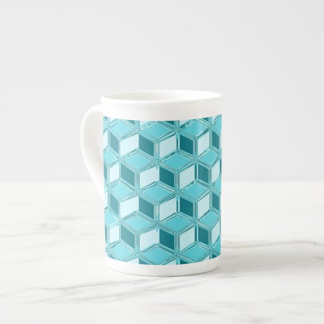 Chrome 3-d boxes - turquoise / aqua bone china mug (Front Left)