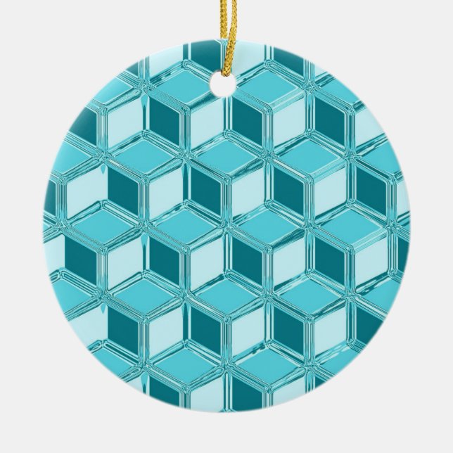 Chrome 3-d boxes - turquoise / aqua ceramic ornament (Front)