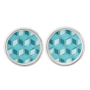 Chrome 3-d boxes - turquoise / aqua cufflinks