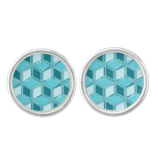Chrome 3-d boxes - turquoise / aqua cufflinks (Front)