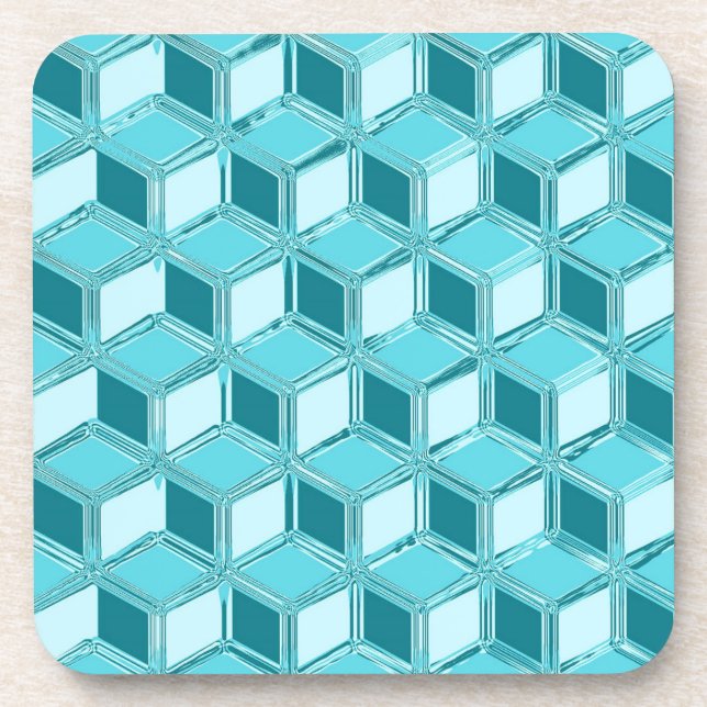 Chrome 3-d boxes - turquoise / aqua drink coaster (Front)