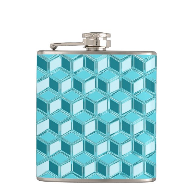 Chrome 3-d boxes - turquoise / aqua hip flask (Front)