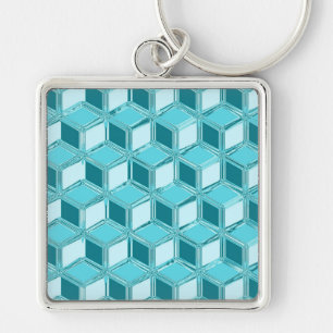 Chrome 3-d boxes - turquoise / aqua keychain