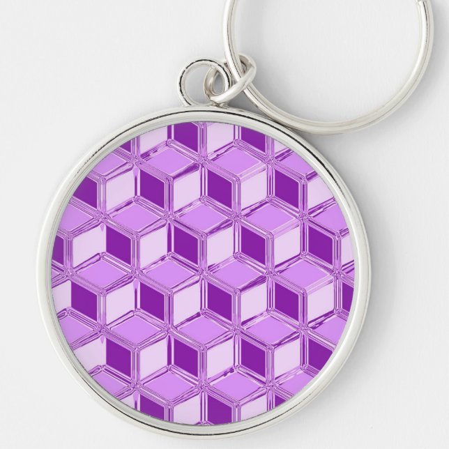 Chrome 3-d boxes - violet purple keychain (Front)
