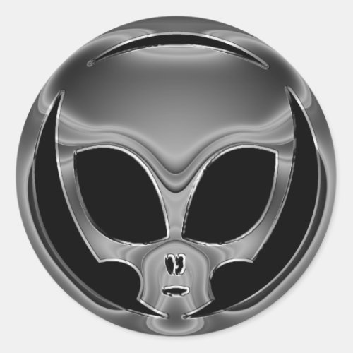 CHROME ALIEN HEAD CLASSIC ROUND STICKER