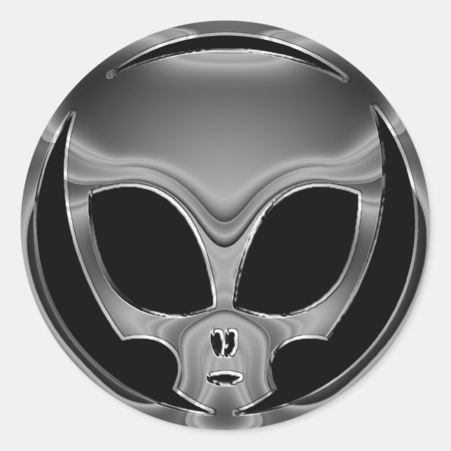 CHROME ALIEN HEAD CLASSIC ROUND STICKER (Front)