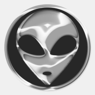 CHROME ALIEN HEAD CLASSIC ROUND STICKER