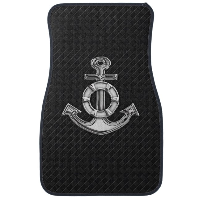 Chrome Anchor on Black Checkers Print Car Mat (Front)