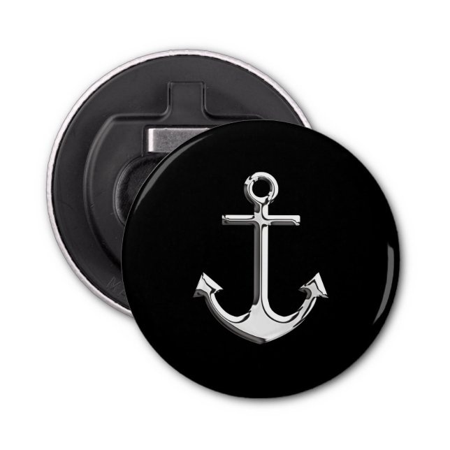 Chrome Anchor on Black Decor Bottle Opener (Front)