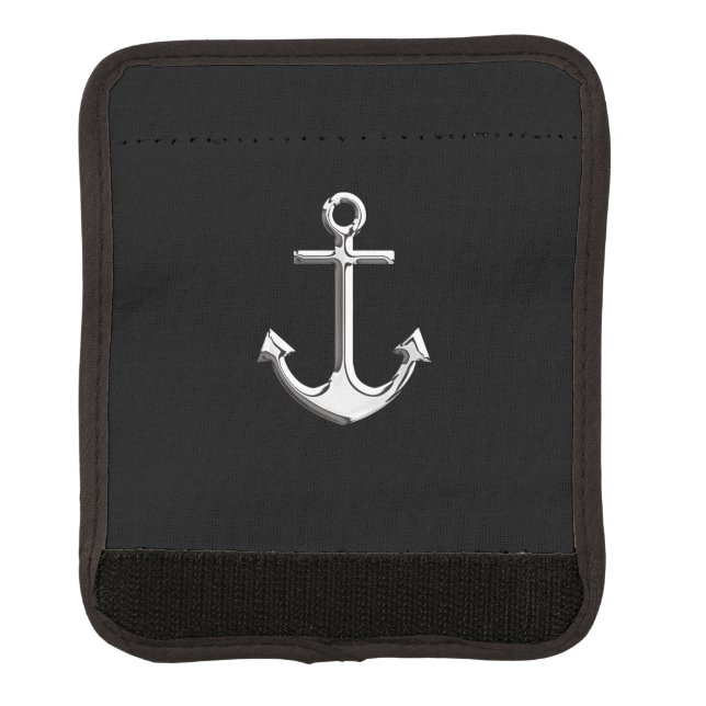 Chrome Anchor on Black Decor Luggage Handle Wrap (Front)