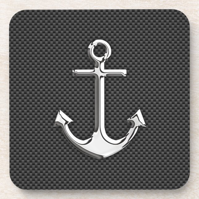 Chrome Anchor on Carbon Fiber Drink Coaster (Front)