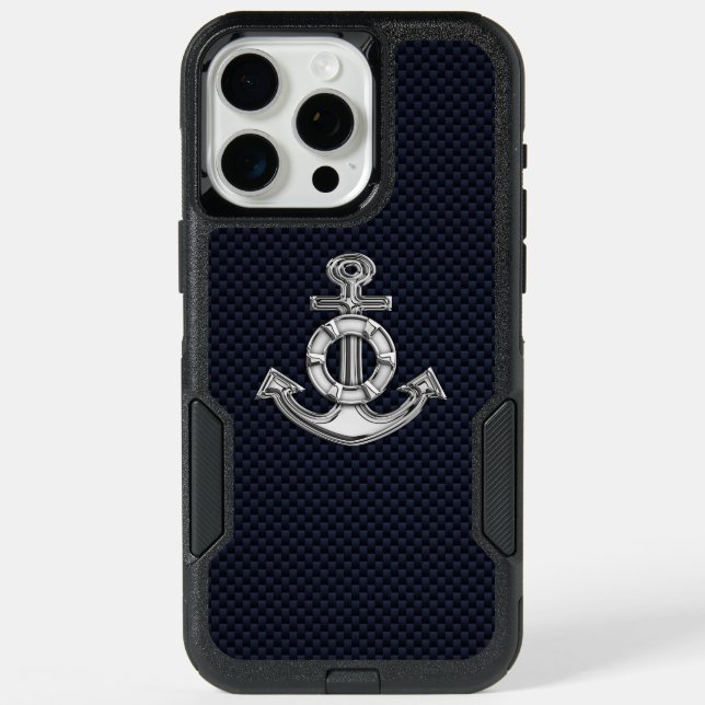 Chrome Anchor on Carbon Fiber iPhone 15 Pro Max Case (Back)