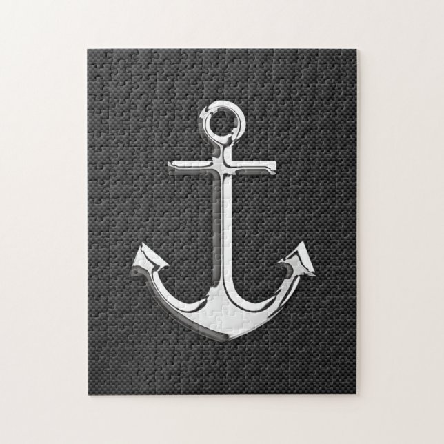 Chrome Anchor on Carbon Fiber Jigsaw Puzzle (Vertical)