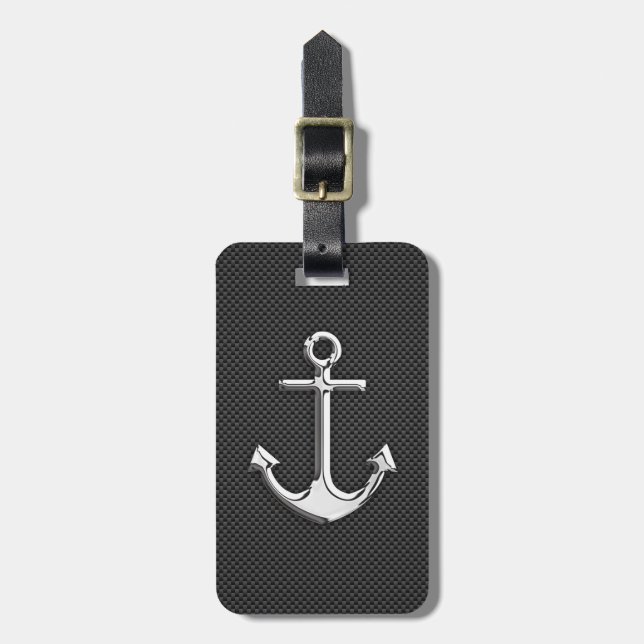 Chrome Anchor on Carbon Fiber Luggage Tag (Front Vertical)