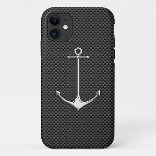 Chrome Anchor on Carbon Fiber Nautical Lifestyle iPhone 11 Case