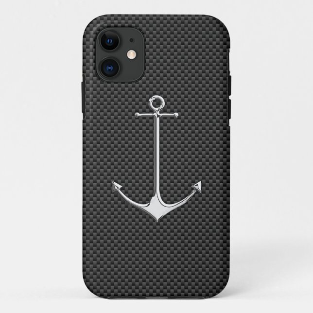 Chrome Anchor on Carbon Fiber Nautical Lifestyle Case-Mate iPhone Case (Back)