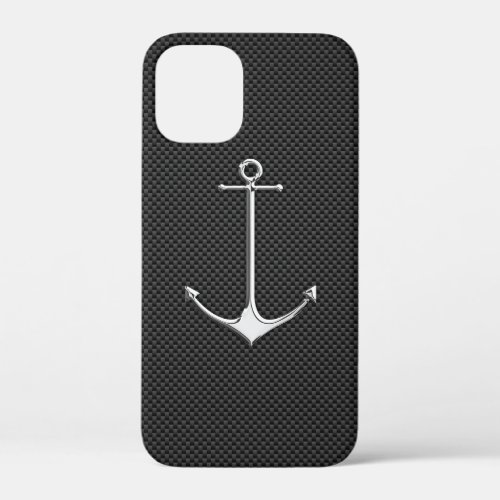 Chrome Anchor on Carbon Fiber Nautical Lifestyle iPhone 12 Mini Case
