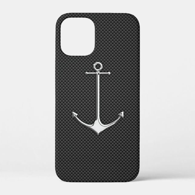 Chrome Anchor on Carbon Fiber Nautical Lifestyle Case-Mate iPhone Case (Back)
