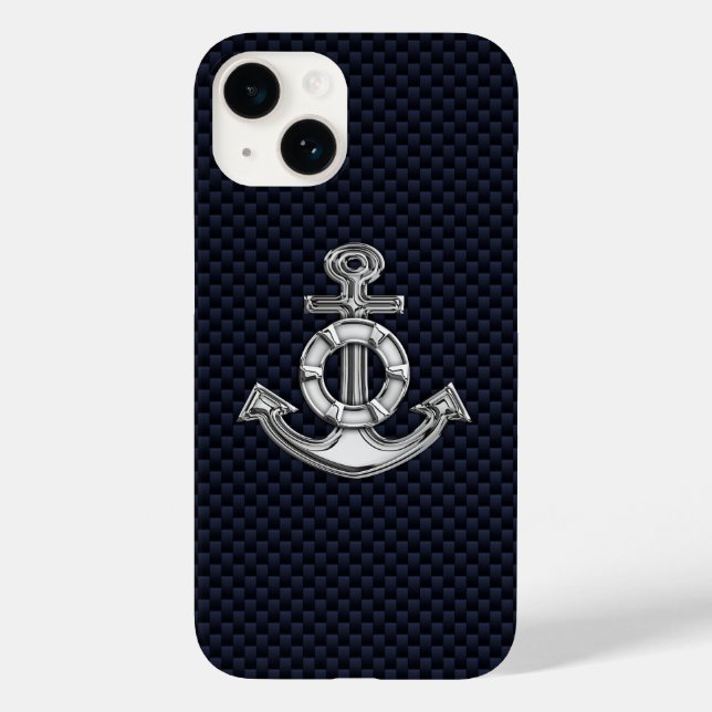 Chrome Anchor on Carbon Fiber Print Case-Mate iPhone Case (Back)