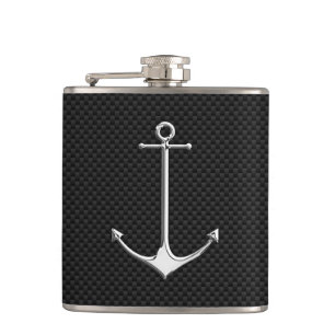 Chrome Anchor on Carbon Fiber Print Hip Flask