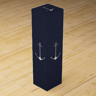 Chrome Anchor on Carbon Fiber Print Wine Gift Box