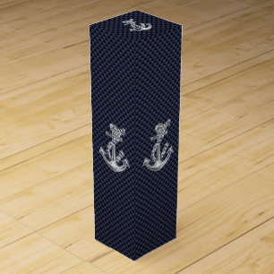 Chrome Anchor on Carbon Fiber Print Wine Gift Box