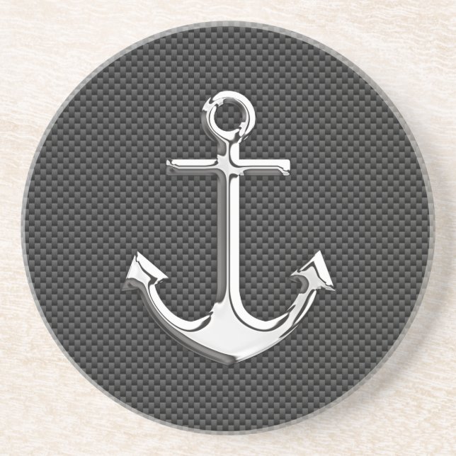 Chrome Anchor on Carbon Fiber Sandstone Coaster (Front)