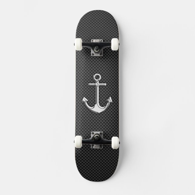 Chrome Anchor on Carbon Fiber Skateboard Deck (Front)