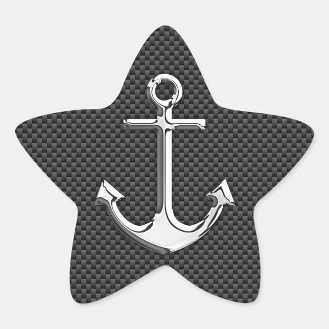 Chrome Anchor on Carbon Fiber Star Sticker (Front)