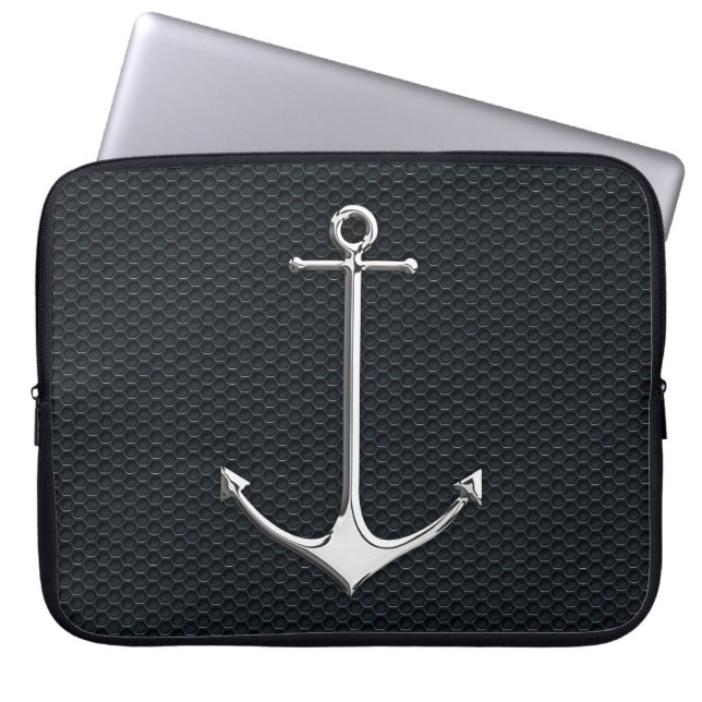 Chrome Anchor on Honeycombs Nautical Lifestyle Laptop Sleeve (Front)