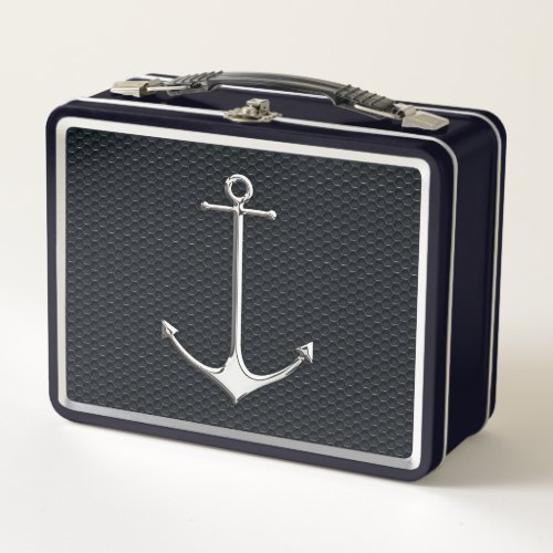Chrome Anchor on Honeycombs Nautical Lifestyle Metal Lunch Box
