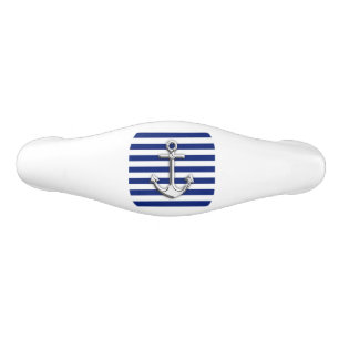 Chrome Anchor on Nautical Navy Blue Print Ceramic Drawer Pull