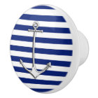 Chrome Anchor on Nautical Navy Blue Stripes Print