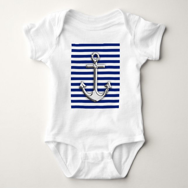 Chrome Anchor on Navy Stripes Baby Bodysuit (Front)