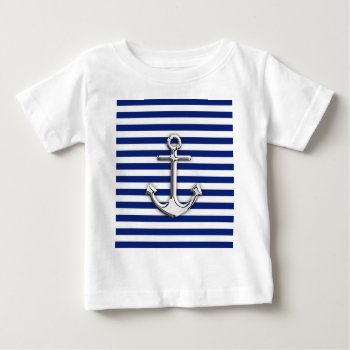 Chrome Anchor On Navy Stripes Baby T-shirt by CaptainShoppe at Zazzle
