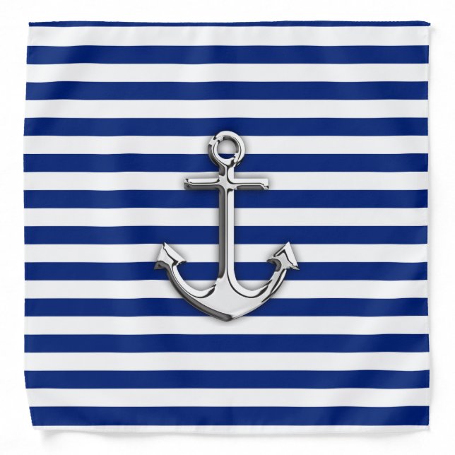 Chrome Anchor on Navy Stripes Bandana (Front)