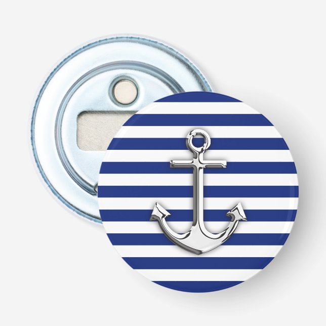 Chrome Anchor on Navy Stripes Bottle Opener (Front)