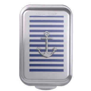 Chrome Anchor on Navy Stripes Cake Pan