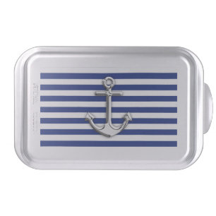 Chrome Anchor on Navy Stripes Cake Pan