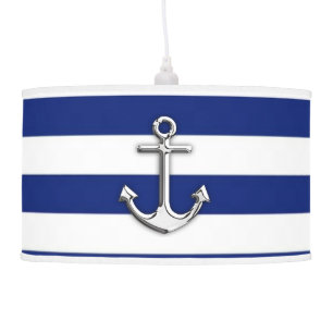 Chrome Anchor on Navy Stripes Ceiling Lamp