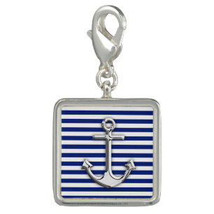Chrome Anchor on Navy Stripes Charm